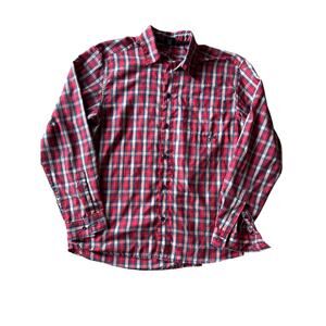 Kavu Red Blue Tan Tartan Plaid L Button Down Outerwear Shirt